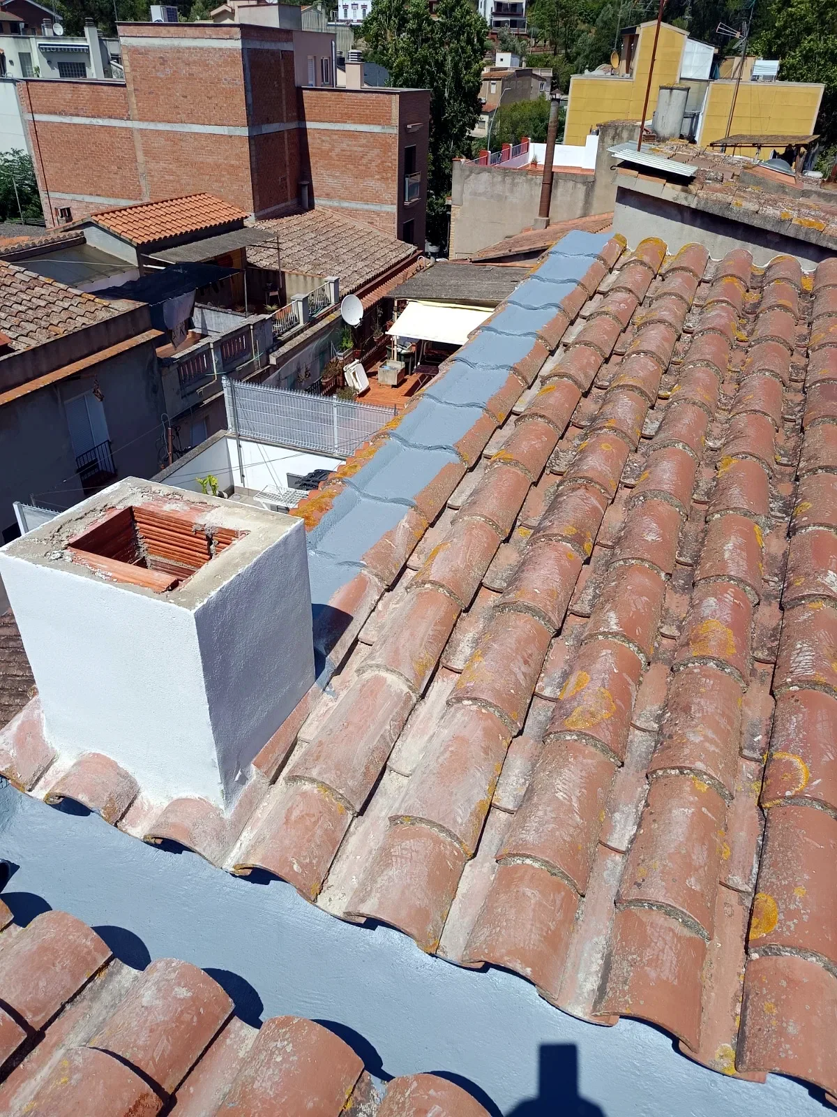 Tejado de teja árabe revisado junto a la chimenea